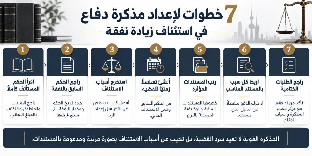 7 خطوات لإعداد مذكرة دفاع في استئناف زيادة نفقة في الكويت